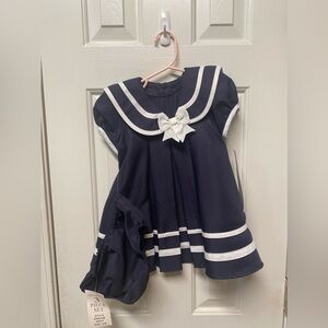 NWT Rare Editions Navy and White Sailor Dress with Bow